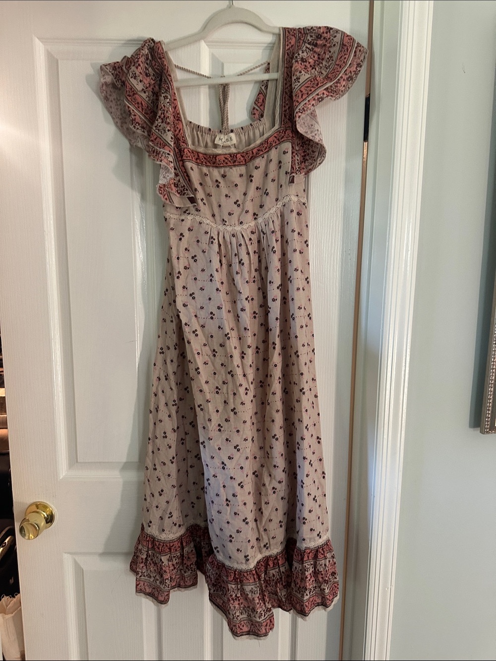 Ruffled Midi Dress in Blush Pink Floral